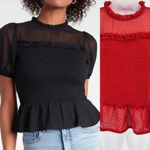 New Express Red Polka Dot Smocked Peplum Top Size Medium